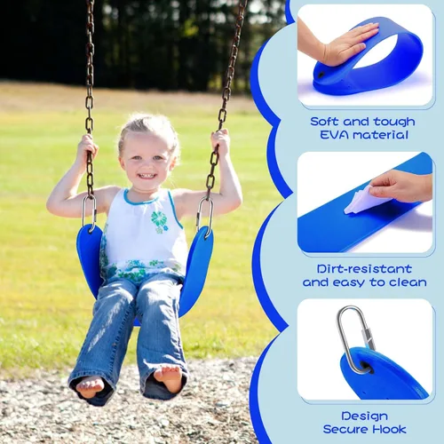 Miniatura 4 de Asiento de columpio de repuesto de asiento de columpio de EVA suave con 2 hebillas de bloqueo, soporta 300 libras, accesorios TreeSwing con ganchos