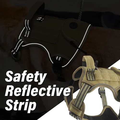 Miniatura 5 de Arnés táctico para perros grandes, chaleco de servicio militar resistente sin tirones con asa de control y 4 parches, arnés ajustable reflectante