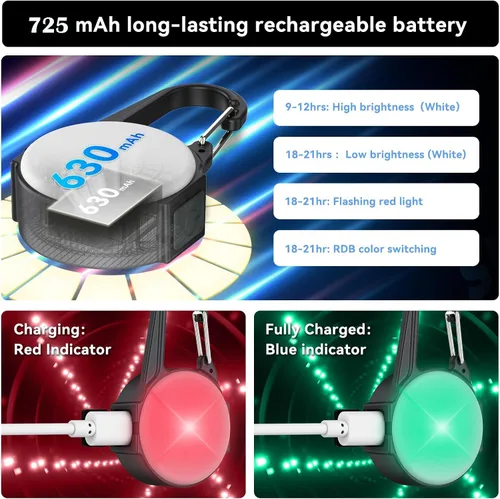 Miniatura 3 de Luces de perro para caminar por la noche, 4 modos IP68 impermeable collar de perro luz para clip nocturno, recargable de alta capacidad con 2 cables