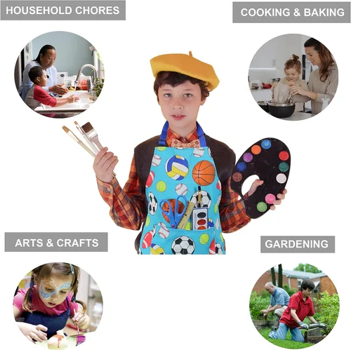 Miniatura 7 de Delantal para niños - cocina, jardinería, artista, pintura, limpieza, horneado, cerámica, chef, cocina, regalo para niños, niñas Balón deportivo