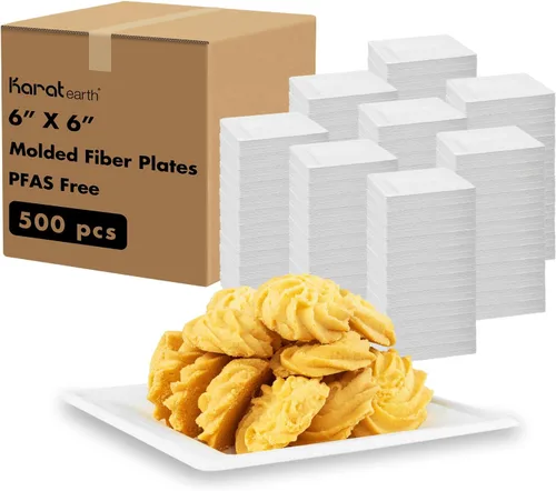 KARAT EARTH Plato cuadrado de bagazo, platos desechables ecológicos, color blanco, 500 piezas (6 x 6 pulgadas)