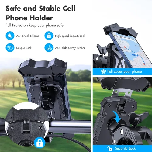 Miniatura 5 de Soporte universal para teléfono para carrito de golf, soporte ajustable para teléfono de bicicleta para manubrios compatible con iPhone 14, 13, 12