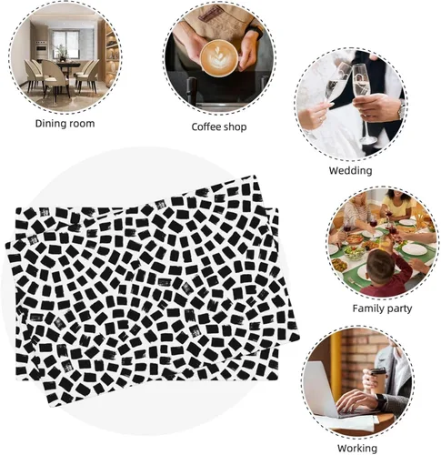 Miniatura 3 de Fiokroo Juego de 4 manteles individuales de mosaico negro, manteles individuales con antideslizantes, resistentes al calor, lavables para comedor