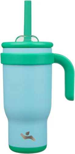 Miniatura 32 de Konokyo Vaso de 14 onzas con asa lateral, botella de agua aislada con popote y tapa 2 en 1, taza de acero inoxidable, taza de café de viaje