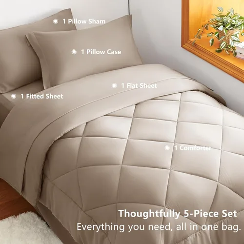 Miniatura 290 de CozyLux Juego de edredón tamaño King, color naranja quemado, toda la ropa de cama en una sola bolsa, 7 piezas: edredón, fundas de almohada