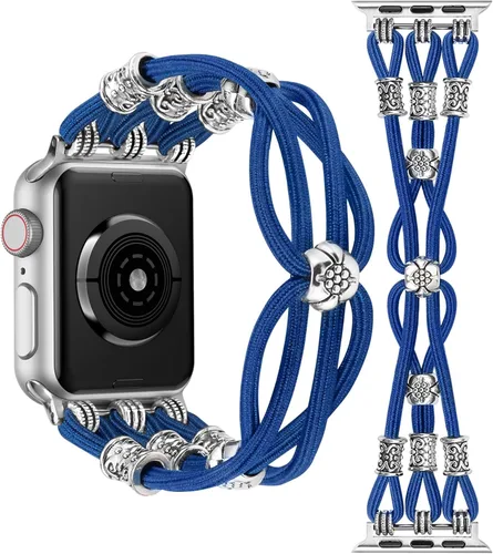 Miniatura 21 de TOYOUTHS Correa bohemia compatible con Apple Watch Band de 1.65, 1.57, 1.57 y 1.49 pulgadas, con cuentas, trenzada, elástica, occidental, elegante