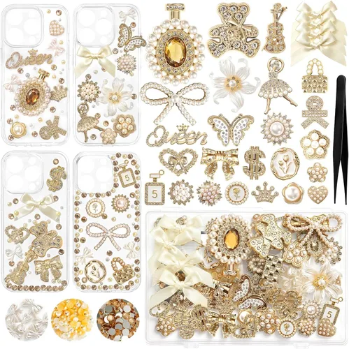Miniatura 9 de RQAYE Dijes para cajas de basura, kit de caja basura para personalizar estuches de bricolaje, con bonito lazo, perlas de espalda plana, cuentas