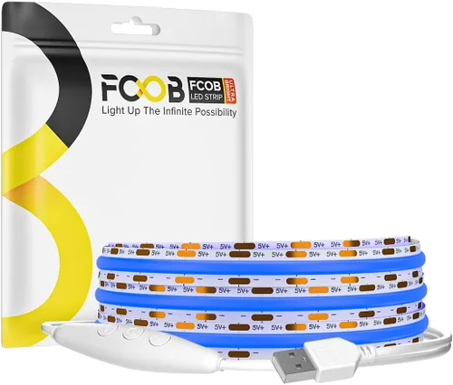 Miniatura 9 de Tira de luz LED USB de 6.56 pies, 5 voltios alimentada por USB, luces LED COB de 4000 K, blanco natural, 0.315 in, tiras flexibles de alta densidad