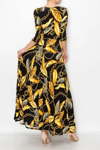 Miniatura 5 de MadeInUSA - Vestido largo estampado con cuello en V para mujer con mangas 34.