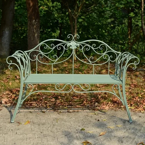 Miniatura 10 de FQMYLTYN Banco de jardín retro, banco de jardín de metal para exteriores, 2 plazas con respaldo y reposabrazos de diseño curvo, sillas de dos plazas