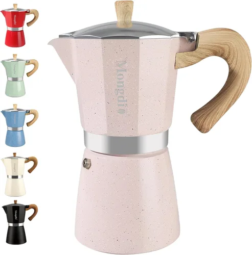 Miniatura 24 de Mongdio Cafetera de café expreso Moka Pot, cafetera cubana, cafetera de estufa Moka Italian Espresso Greca, cafetera percoladora, 3 tazas de Negro
