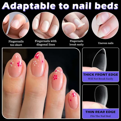 Miniatura 5 de 240 puntas de uñas de gel extra cortas, uñas postizas de almendra, uñas postizas transparentes, uñas cortas XS de almendra, puntas de uñas