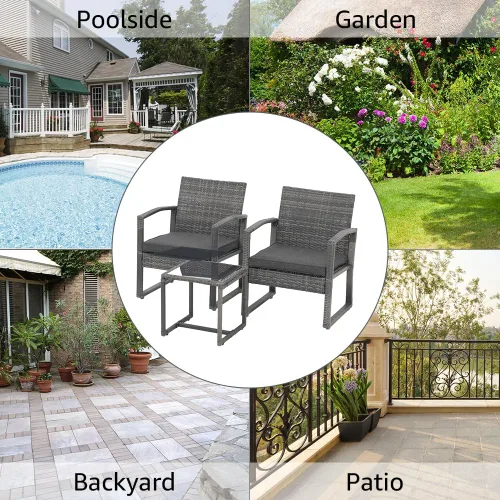 Miniatura 8 de Patiorama Juego de muebles de patio al aire libre de 3 piezas, juego de sillas de ratán con mesa auxiliar, para jardín, balcón, patio trasero, junto