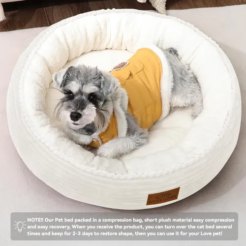 Miniatura 6 de Zerbuger Cama redonda color crema para perros y gatos, de 23 pulgadas, regalo para perros grandes, medianos y pequeños, sofá de dormir lavable a