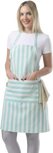 Miniatura 9 de TOSHEX Delantal de cocina de algodón resistente a las gotas de agua con delantales ajustables para mujeres con bolsillos, delantal de cocina