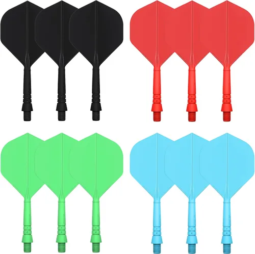 CyeeLife Integrated Dart Shaft and Flights Standard Shape,Black/Red/Blue/Green,4 Set (12pcs)