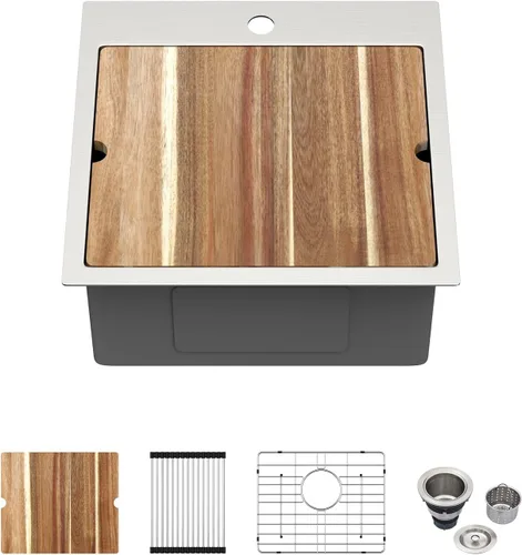 Miniatura 11 de Kichae Fregadero de Cocina de 21x20 Pulgadas, Fregadero de Barra Pequeño, Fregadero de Acero Inoxidable, Montaje Superior, Montaje Inferior