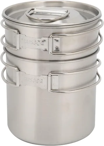 Miniatura 6 de Taza de camping plegable de acero inoxidable con tapa para llama directa de fuego abierto para mochilero/senderismo/camping catering al aire libre