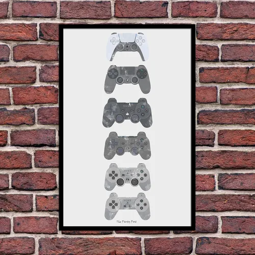 Miniatura 3 de Póster de la evolución del controlador PS para decoración de pared de sala de juegos. Historia de los controladores PS, póster artístico