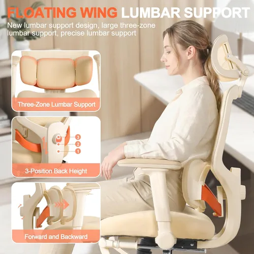 Miniatura 6 de Silla de oficina ergonómica con brazos abatibles y reposapiés 4D, silla de escritorio de malla para juegos con reposacabezas 3D y soporte lumbar