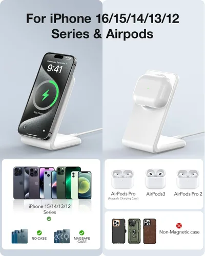 Miniatura 6 de Meifigno Cargador inalámbrico magnético diseñado para iPhone 16 Pro Max/15/14/13/12 Series, carga rápida con adaptador PD 20W USB-C y cable, Único