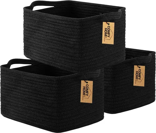 Miniatura 12 de COMFY-HOMI Cestas de almacenamiento de 11.5 x 7.5 x 4.7 pulgadas para organizar, cesta tejida de cuerda de algodón, caja de almacenamiento
