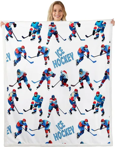 Erosebridal Manta de Cama de Felpa de Hockey sobre Hielo Manta Temática de Juegos Deportivos Decoración de Dormitorio, Manta Sherpa de Jugadores de