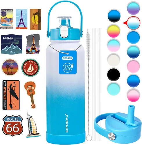 Miniatura 32 de Botella de agua aislada con tapa, bota y calcomanías, botella de acero inoxidable de 24 onzas, sin sudor, mantiene el frío las 24 horas, botella