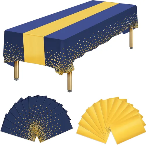 Miniatura 12 de Paquete de 12 manteles rectangulares de plástico negro desechables y satinados, mantel rectangular negro y dorado para cumpleaños, aniversario