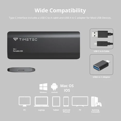 Miniatura 4 de Timetec 1TB Pro USB 3.2 Gen 2 Tipo-C/Tipo-A SSD Velocidad de lectura 1000MB/s Unidad de estado sólido Stick para iPhone 15/Android/Tablet/Windows/Mac