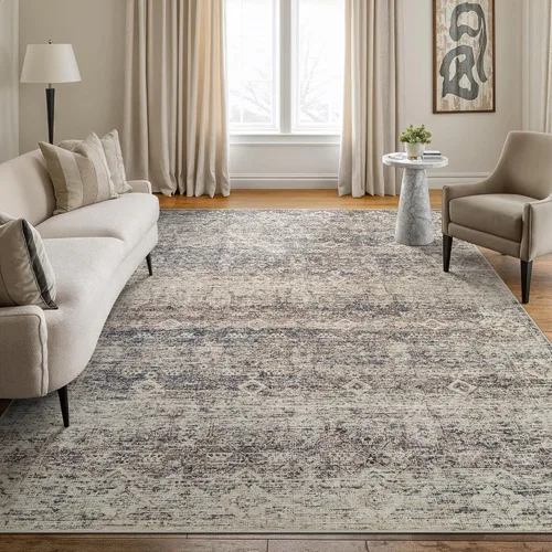 Miniatura 12 de Bloom Rugs Caria Alfombra Lavable Antideslizante de 7 pies - Azul/Carbón Alfombra Tradicional para Entrada, Pasillo, Baño y Cocina - Tamaño Exacto