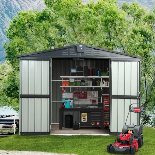 Miniatura 9 de Domi Cobertizo de almacenamiento para exteriores de 5 x 3 pies, cobertizo de jardín de metal con marco de acero galvanizado para bicicleta