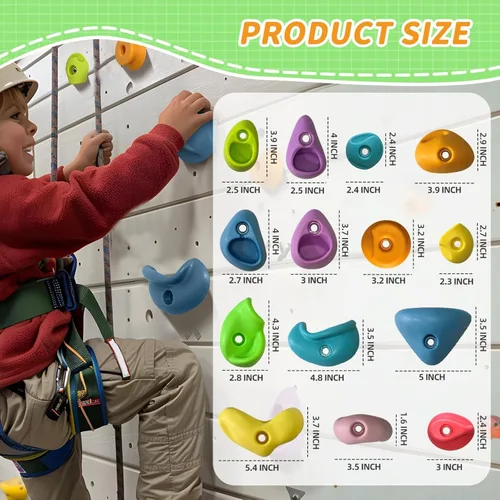 Miniatura 7 de Juego de 45 soportes para escalada en roca para niños, agarres de pared para escalada en roca, juego de pared para interiores y exteriores, juego