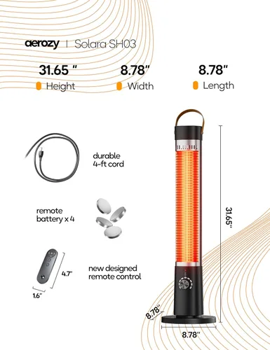 Miniatura 9 de Calentador de patio para uso en exteriores, calentador eléctrico infrarrojo para exteriores, calefacción instantánea de 1500 W, oscilación de 60