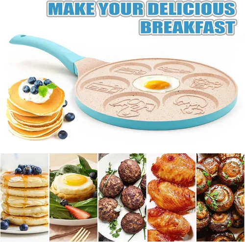 Miniatura 5 de Sartén de dinosaurio para huevos de 7 tazas, sartén para tortitas para niños, antiadherente, cocina, autos, camiones, molde para panqueques, molde