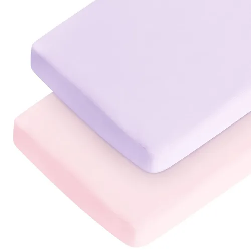 Miniatura 16 de Sábanas de cuna para niña, paquete de 2 sábanas para cuna estándar y colchón de cama infantil, sábana bajera ajustable transpirable y suave