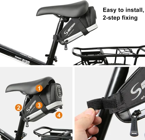 Miniatura 3 de Sunpeak Bolsa de asiento de bicicleta, bolsa de sillín de bicicleta debajo del asiento, bolsa de herramientas reflectante resistente al agua