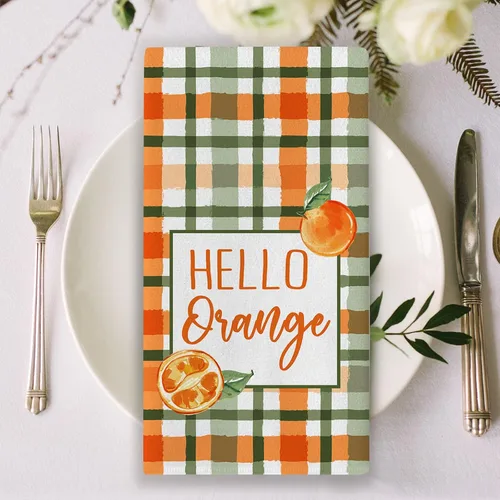 Miniatura 5 de Seliem Hello Orange - Juego de 2 paños de cocina de primavera y verano, Life is Sweet Mandarina y cítricos, toallas de mano para secar y hornear, a