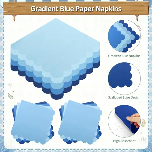 Miniatura 4 de 192 platos y servilletas de papel azul, platos de fiesta azul claro de 9 pulgadas, desechables, color azul degradado, suministros de fiesta