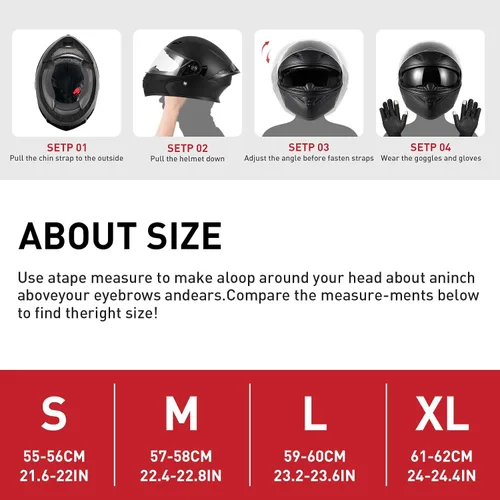 Miniatura 6 de CUTEY Casco modular de motocicleta de cara completa con certificación DOT, diseño abatible con doble visera para adultos, hombres y mujeres