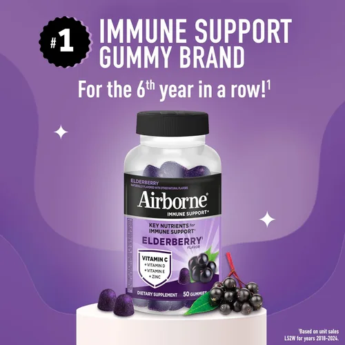 Miniatura 2 de Airborne - Gomitas de saúco + zinc y vitamina C para adultos, suplemento para fortalecer el sistema inmunológico con vitaminas D y zinc