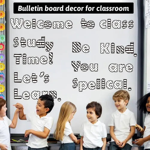 Miniatura 6 de 260 piezas de letras en blanco y negro para tablón de anuncios de aula, paquete combinado de letras de 4 pulgadas, juego de puntos y rayas