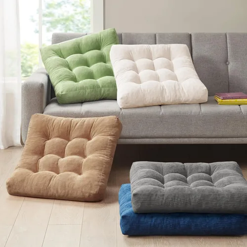 Miniatura 132 de Juego de 2 almohadas de suelo de meditación, almohadas cuadradas grandes para adultos, cojín de pana copetuda para sala de estar de tatami, gris, 22