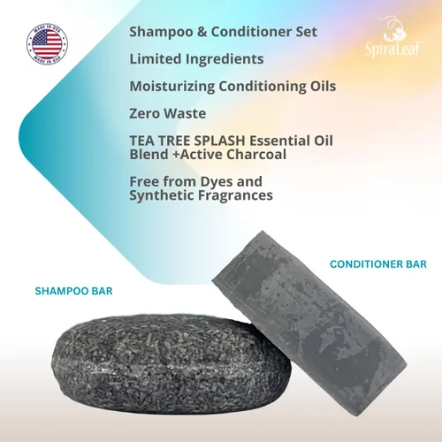 Miniatura 2 de SPIRALEAF Juego de barra de champú sólido y acondicionador, mezcla de aceites esenciales TEA TREE SPLASH, ingredientes limitados, fórmula