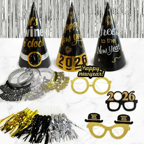 Miniatura 3 de Suministros para fiesta de Año Nuevo 2026 – Kit de decoración de Feliz Año Nuevo – Juego de 50 unidades incluye pancarta, sombreros, cinta, gafas