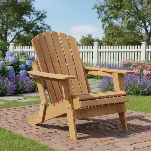 Oversized Wooden Folding Adirondack Chair, Pre-Assembled Backrest & Seat, Solid Hemlock Outdoor Patio Chair for Garden, Backyard, Porch & Light Brown