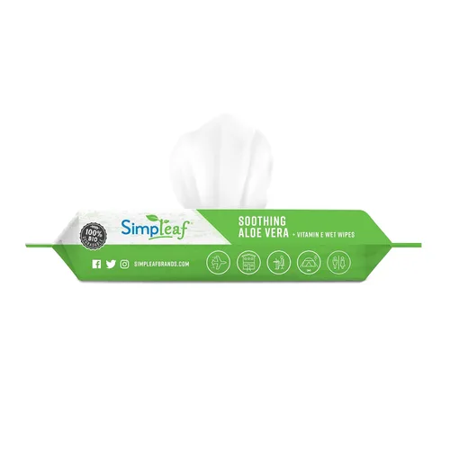 Miniatura 3 de Simpleaf Toallitas húmedas desechables de aloe vera, ecológicas, sin parabenos ni alcohol, hipoalergénicas y seguras para pieles sensibles, fórmula