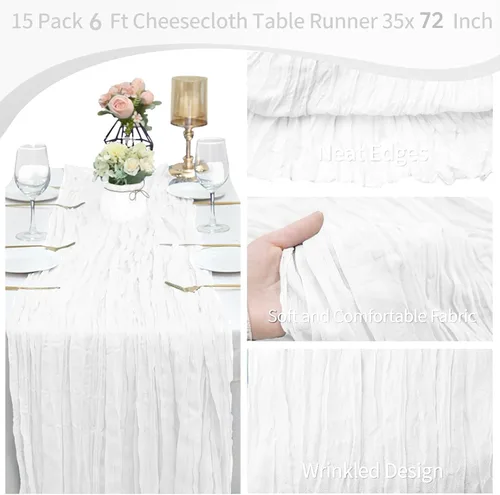 Miniatura 3 de Paquete de 15 caminos de mesa de estopilla de 6 pies, camino de mesa de tela de queso de 35x72 pulgadas, caminos de mesa de gasa bohemios para boda