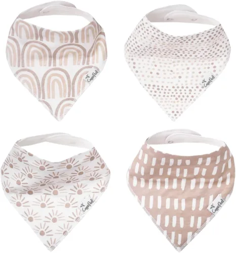 Copper Pearl Baberos tipo bandana para bebé, paquete de 4 baberos de algodón suave para babear y dentición, absorbentes, ajuste ajustable, muchos