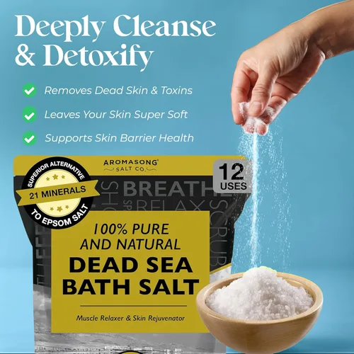 Miniatura 2 de Aromasong Sal de baño del Mar Muerto, 100% puras y naturales, sales del mar muerto para remojar grano fino de 5 libras, paquete resellable a granel